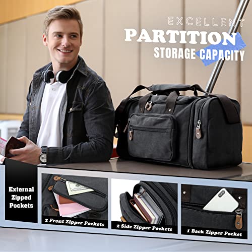 Canvas Duffle Bag for Travel, 50L Duffel Overnight Weekend Bag (Dark Gray)