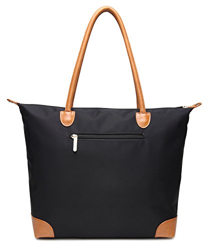 NNEE® Water Resistance Nylon Tote Bag & Multiple Pocket Design - Black (Beige Lining)