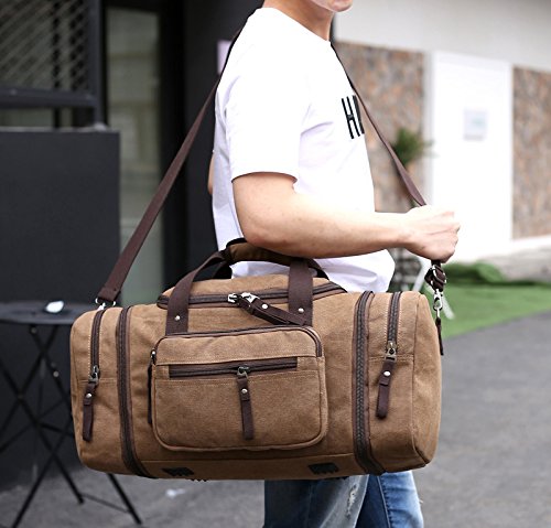 Kenox Oversized Canvas Travel Tote Luggage Weekend Duffel Bag (Coffee)