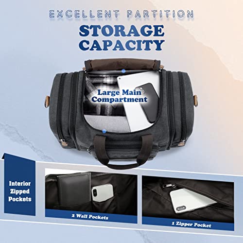 Canvas Duffle Bag for Travel, 50L Duffel Overnight Weekend Bag (Dark Gray)