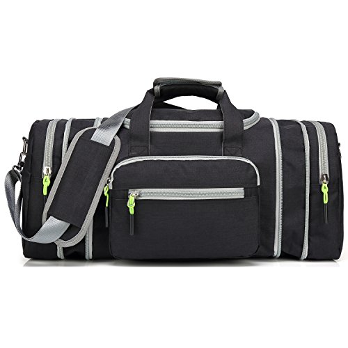 Kenox Oversized Canvas Travel Tote Luggage Weekend Duffel Bag (Blackfabric)
