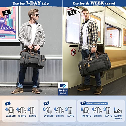 Canvas Duffle Bag for Travel, 50L Duffel Overnight Weekend Bag (Dark Gray)