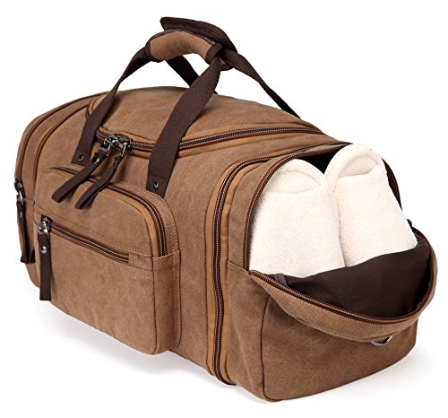 Kenox Oversized Canvas Travel Tote Luggage Weekend Duffel Bag (Coffee)