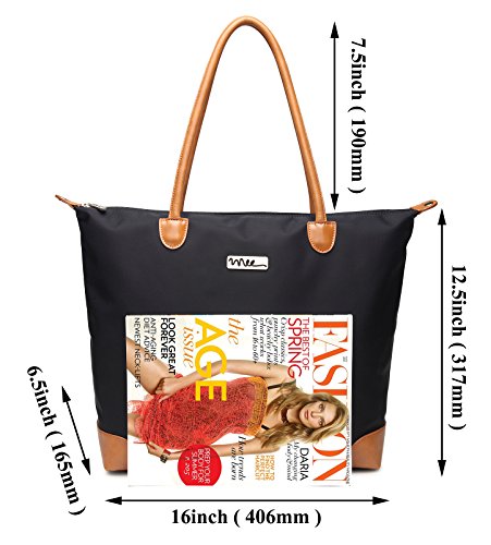 NNEE® Water Resistance Nylon Tote Bag & Multiple Pocket Design - Black (Beige Lining)