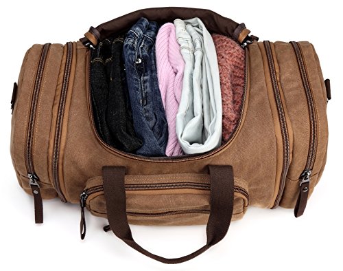 Kenox Oversized Canvas Travel Tote Luggage Weekend Duffel Bag (Coffee)
