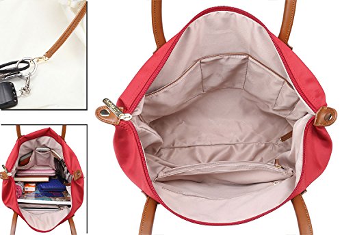 NNEE® Water Resistance Nylon Tote Bag & Multiple Pocket Design - Red