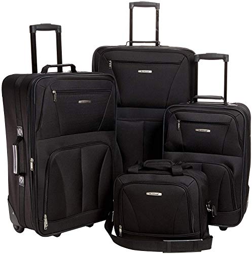 Rockland Luggage Skate Wheels 4 Piece Luggage Set, Black