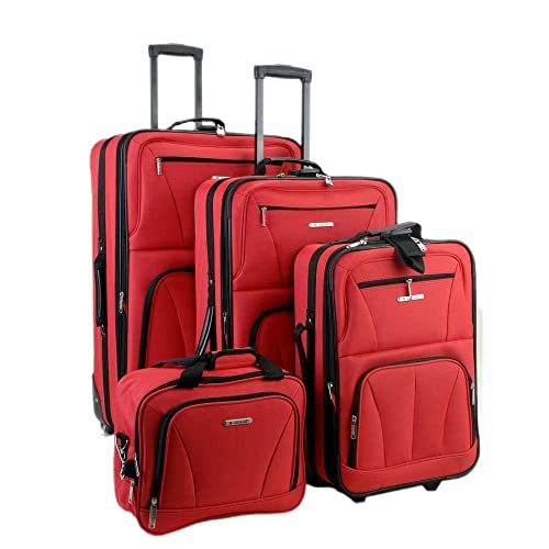 Rockland Luggage Skate Wheels 4 Piece Luggage Set, Red