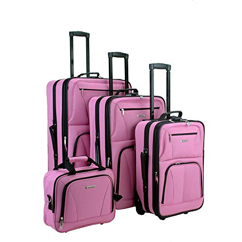 Rockland Luggage Skate Wheels 4 Piece Luggage Set, Pink