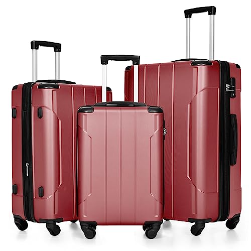 Merax Luggage Expandable Lightweight Spinner Suitcase with Corner Guards (Red, 3-Piece Set (20/24/28)