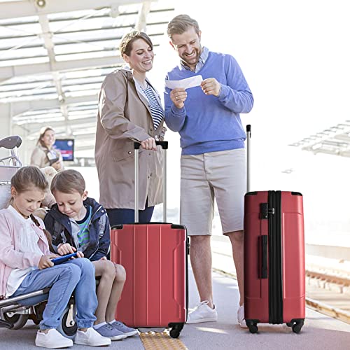 Merax Luggage Expandable Lightweight Spinner Suitcase with Corner Guards (Red, 3-Piece Set (20/24/28)