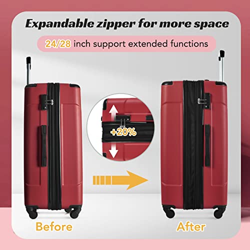 Merax Luggage Expandable Lightweight Spinner Suitcase with Corner Guards (Red, 3-Piece Set (20/24/28)