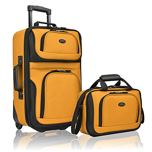 Rugged Fabric Expandable Carry-on Luggage Set, Mustard