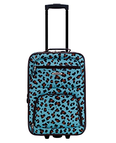 Rockland Fashion Softside Upright Luggage Set,Expandable,Telescopic Handle,Wheel, Blue Leopard, 2-Piece (14/19)