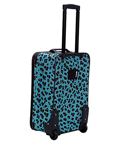 Rockland Fashion Softside Upright Luggage Set,Expandable,Telescopic Handle,Wheel, Blue Leopard, 2-Piece (14/19)