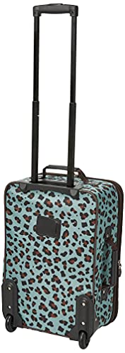 Rockland Fashion Softside Upright Luggage Set,Expandable,Telescopic Handle,Wheel, Blue Leopard, 2-Piece (14/19)
