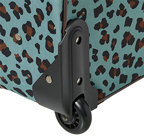 Rockland Fashion Softside Upright Luggage Set,Expandable,Telescopic Handle,Wheel, Blue Leopard, 2-Piece (14/19)
