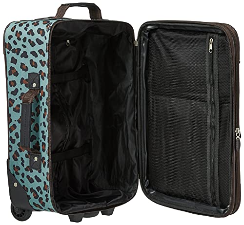 Rockland Fashion Softside Upright Luggage Set,Expandable,Telescopic Handle,Wheel, Blue Leopard, 2-Piece (14/19)