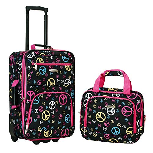 Rockland Fashion Softside Upright Luggage Set,Expandable, Wheel, Telescopic Handle, Peace, 2-Piece (14/19)