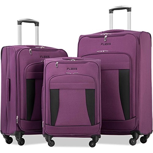 Merax Travelhouse 3 Piece Luggage Set Expandable Spinner Suitcase, Purple with Black, One Size