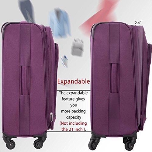 Merax Travelhouse 3 Piece Luggage Set Expandable Spinner Suitcase, Purple with Black, One Size