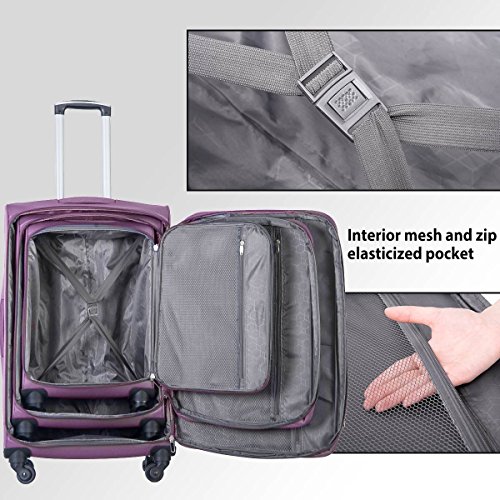 Merax Travelhouse 3 Piece Luggage Set Expandable Spinner Suitcase, Purple with Black, One Size