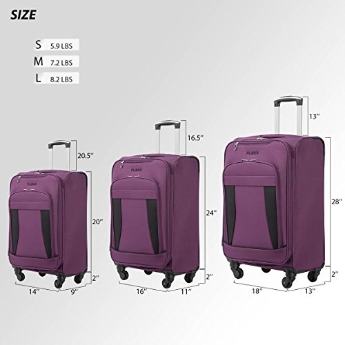 Merax Travelhouse 3 Piece Luggage Set Expandable Spinner Suitcase, Purple with Black, One Size