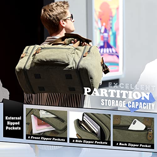 Gonex Canvas Duffle Bag for Travel 50L Duffel Overnight Weekender Bag (Army Green)