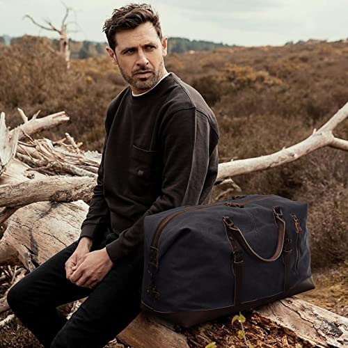 S-ZONE Oversized Leather Canvas Duffel Shoulder Weekender Mens Overnight Bag