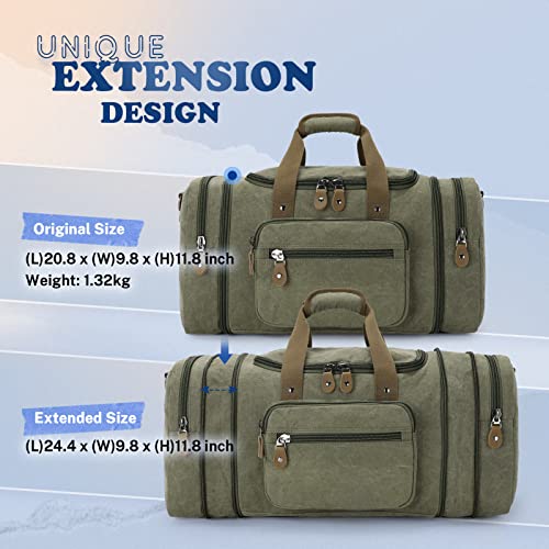 Gonex Canvas Duffle Bag for Travel 50L Duffel Overnight Weekender Bag (Army Green)
