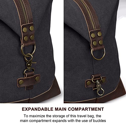 S-ZONE Oversized Leather Canvas Duffel Shoulder Weekender Mens Overnight Bag