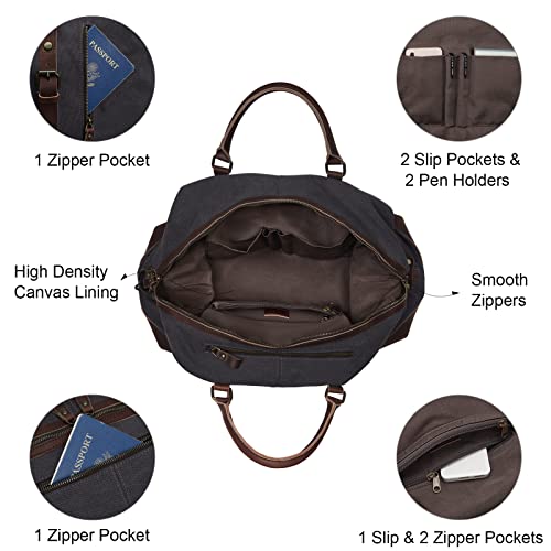 S-ZONE Oversized Leather Canvas Duffel Shoulder Weekender Mens Overnight Bag