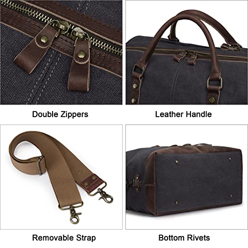 S-ZONE Oversized Leather Canvas Duffel Shoulder Weekender Mens Overnight Bag