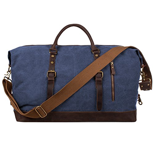 S-ZONE Oversized Leather Canvas Duffel Shoulder Weekender Mens Overnight Bag