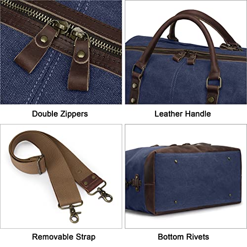 S-ZONE Oversized Leather Canvas Duffel Shoulder Weekender Mens Overnight Bag