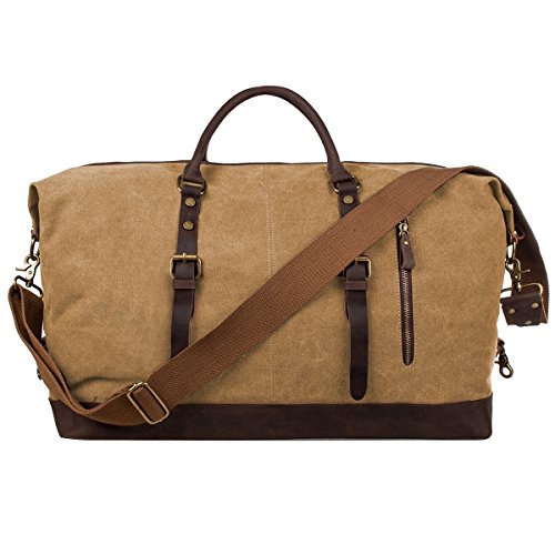 S-ZONE Oversized Leather Canvas Duffel Shoulder Weekender Mens Overnight Bag