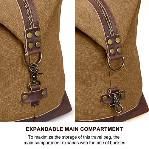 S-ZONE Oversized Leather Canvas Duffel Shoulder Weekender Mens Overnight Bag