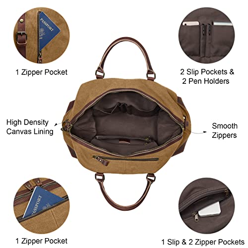 S-ZONE Oversized Leather Canvas Duffel Shoulder Weekender Mens Overnight Bag