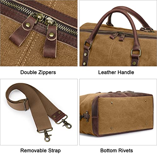 S-ZONE Oversized Leather Canvas Duffel Shoulder Weekender Mens Overnight Bag