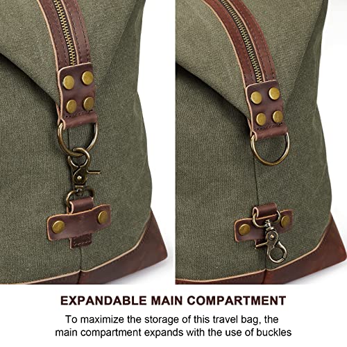 S-ZONE Oversized Canvas Leather Trim Travel Tote Duffel shoulder handbag Weekend Bag