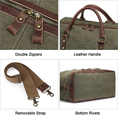 S-ZONE Oversized Canvas Leather Trim Travel Tote Duffel shoulder handbag Weekend Bag