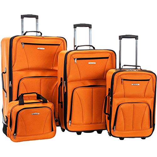 Rockland Luggage Skate Wheels 4 Piece Luggage Set, Orange