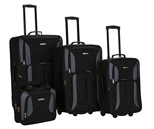 Rockland Luggage Skate Wheels 4 Piece Luggage Set, Black/Grey