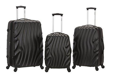 Rockland Melbourne Hardside Expandable Spinner Wheel Luggage, Black Wave, 3-Piece Set (20/24/28)