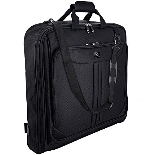 Zegur 40-Inch 3 Suit Carry On Travel Garment Bag With Adjustable Shoulder Strap and Multiple Organizer Pockets - Black