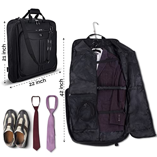 Zegur 40-Inch 3 Suit Carry On Travel Garment Bag With Adjustable Shoulder Strap and Multiple Organizer Pockets - Black