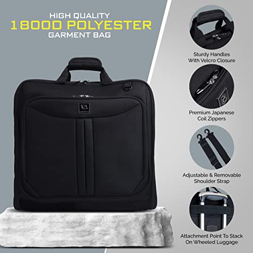Zegur 40-Inch 3 Suit Carry On Travel Garment Bag With Adjustable Shoulder Strap and Multiple Organizer Pockets - Black