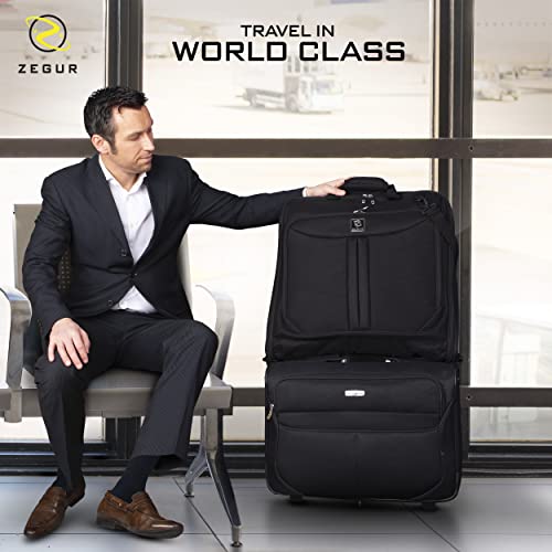 Zegur 40-Inch 3 Suit Carry On Travel Garment Bag With Adjustable Shoulder Strap and Multiple Organizer Pockets - Black