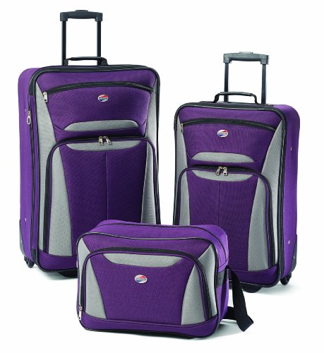 American Tourister Fieldbrook II Softside Upright Luggage, Purple/Grey, 3-Piece Set (tote/21/25)