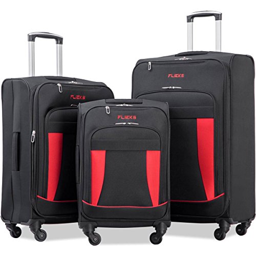 Merax Travelhouse 3 Piece Luggage Set Expandable Spinner Suitcase, Black with Red, One Size